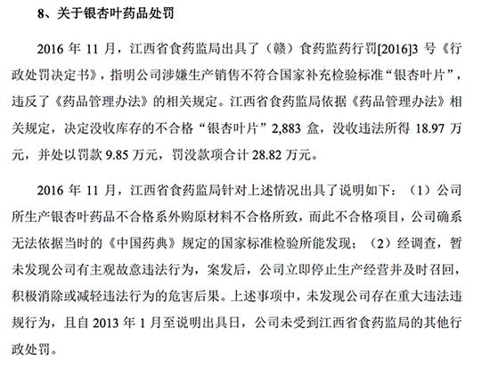 报告期内，汇仁药业受到的最大一笔处罚。